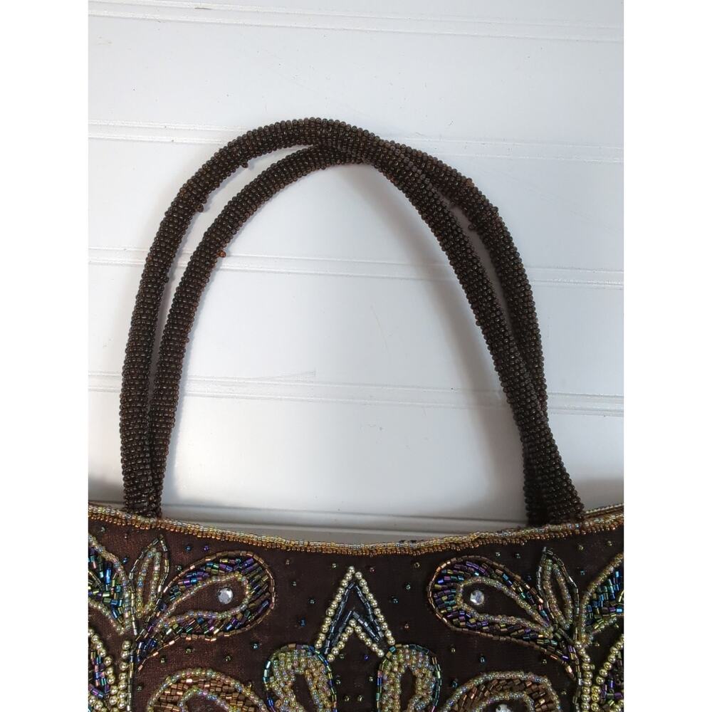 Beaded Sequins Embroidered Top Handle Bag‎ Brown - Picture 9 of 9